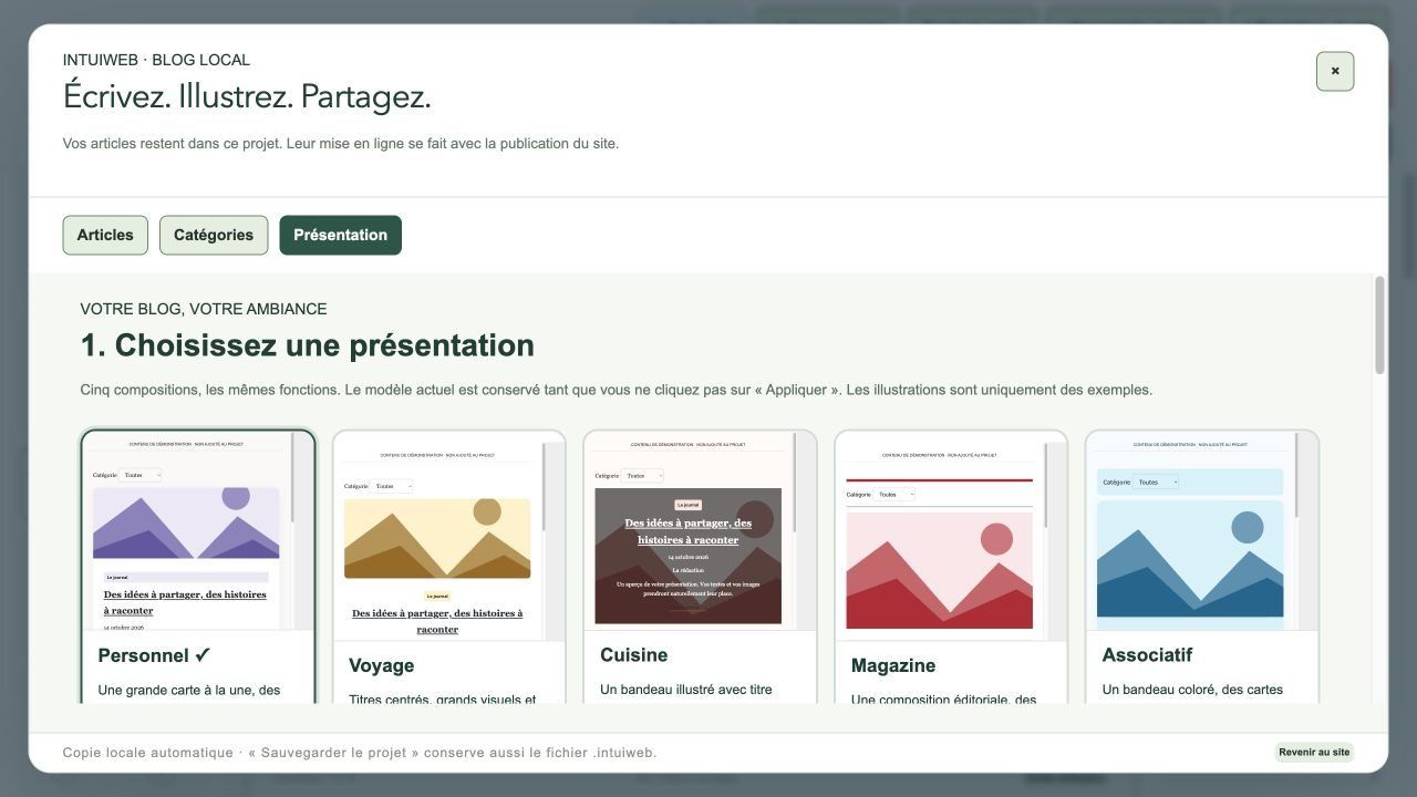 Choisir une présentation commune aux listes et aux articles.