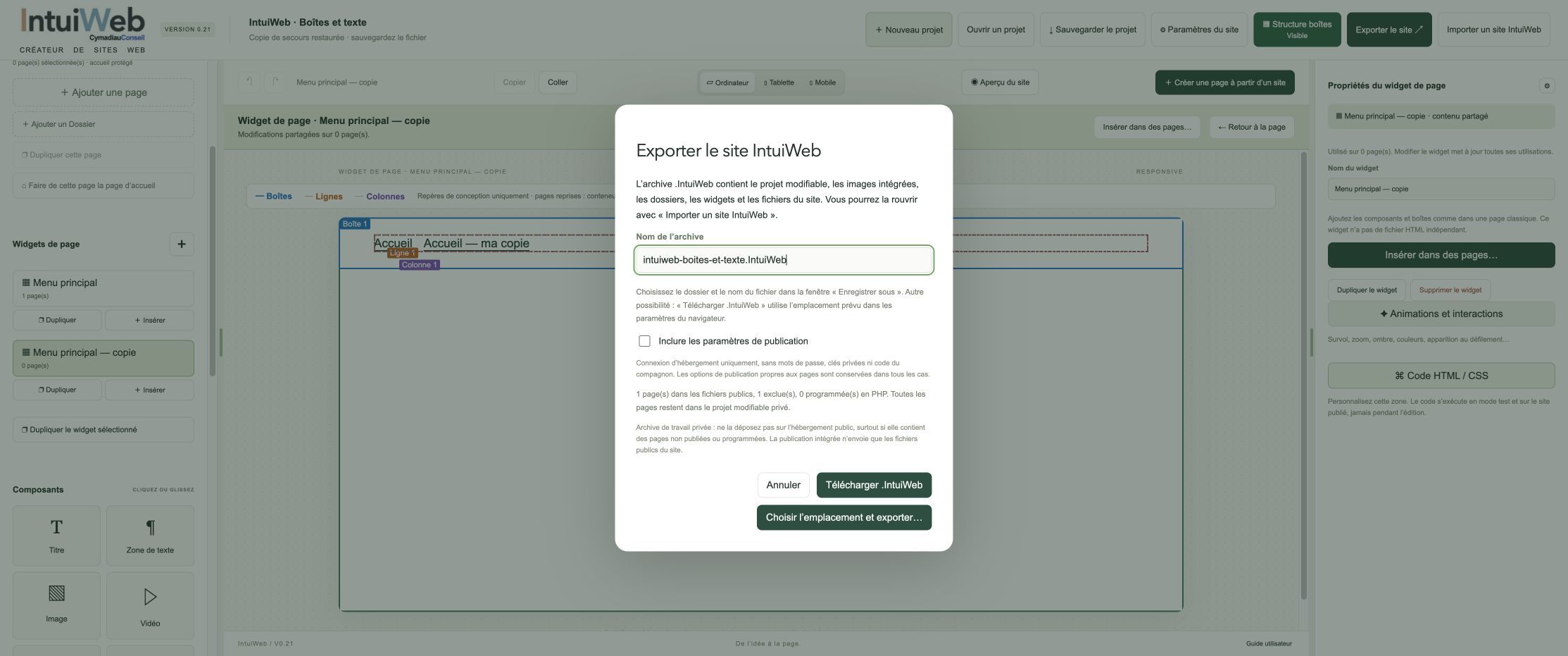 Préparer une archive de projet transportable.