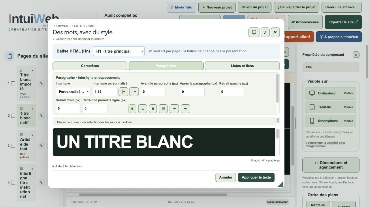 L’éditeur complet et les outils de mise en forme.