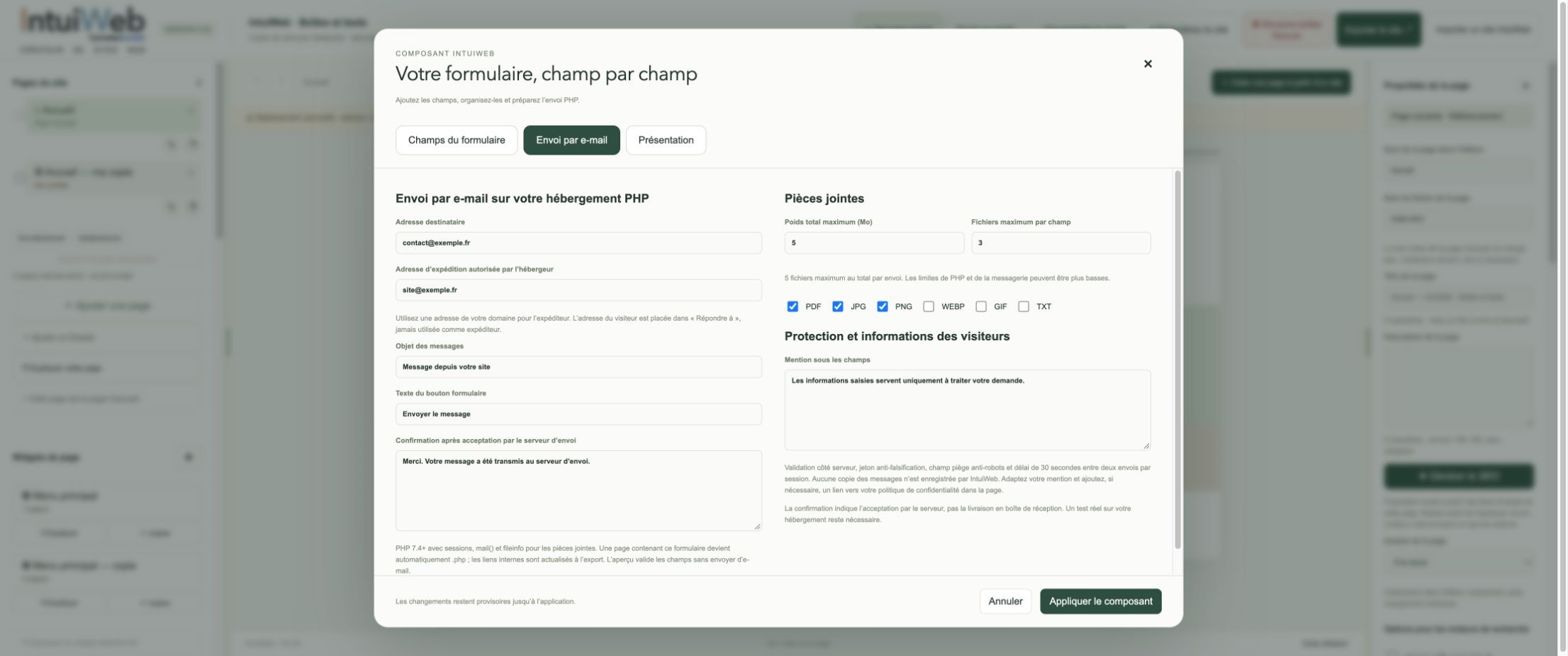 Configurer l’envoi et les messages de réponse.