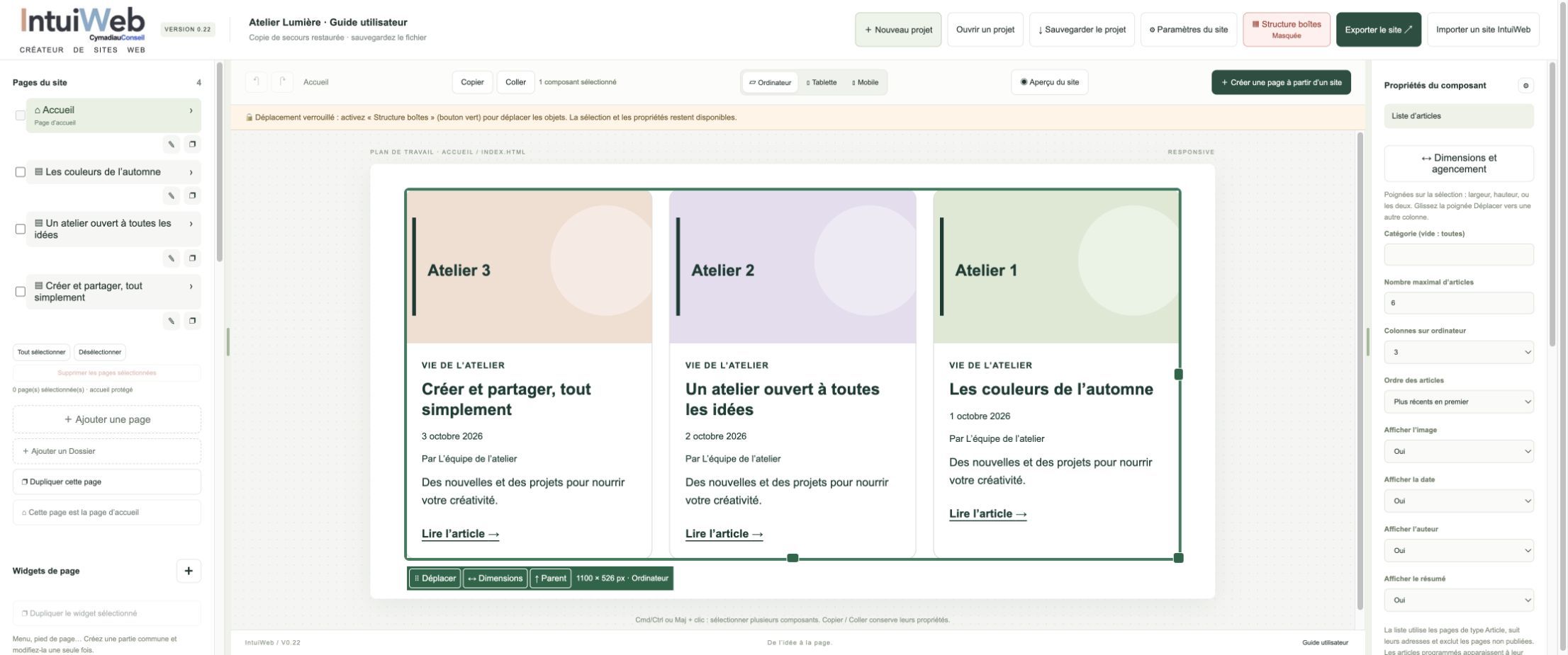 Afficher une liste d’articles sur une page.