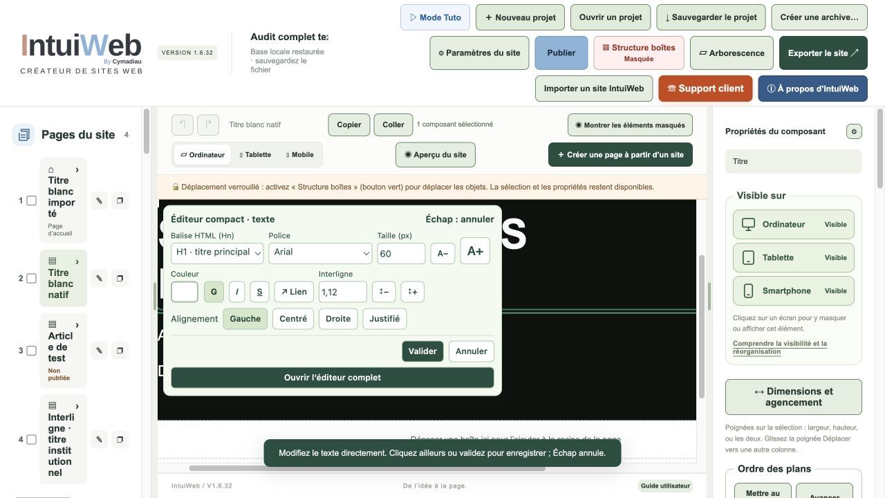 La palette essentielle près du texte sélectionné.