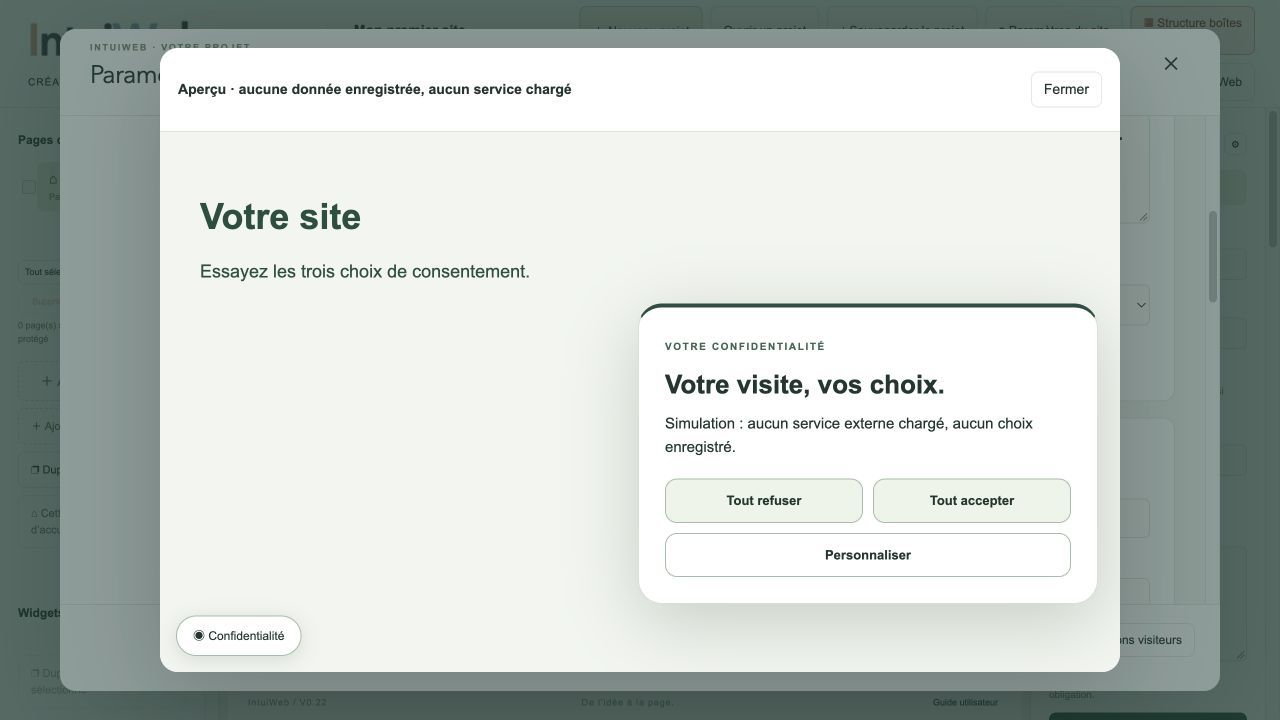 Les choix proposés au visiteur et leur personnalisation.